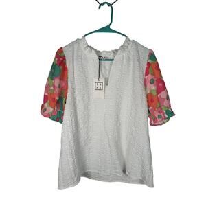 Blissful Joy Floral Embroidered White THML Blouse